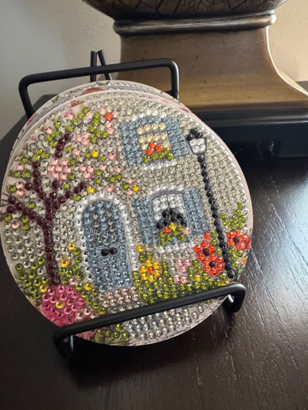🏡 Gift-Ready Cottage Coaster Set - Cottage Garden Design – Set of 4 with Holder - Picture 6 of 6